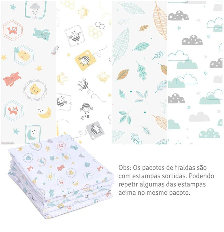 Fralda Bebê Papi Luxo Com Bainha Neutro 70 x 70Cm Com 05 Pçs