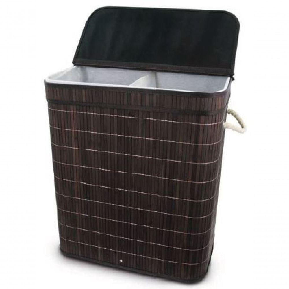 Cesto Duplo Com Tampa Em Bambu Escuro 53x60 Cm - Mimo Style - Bm20200