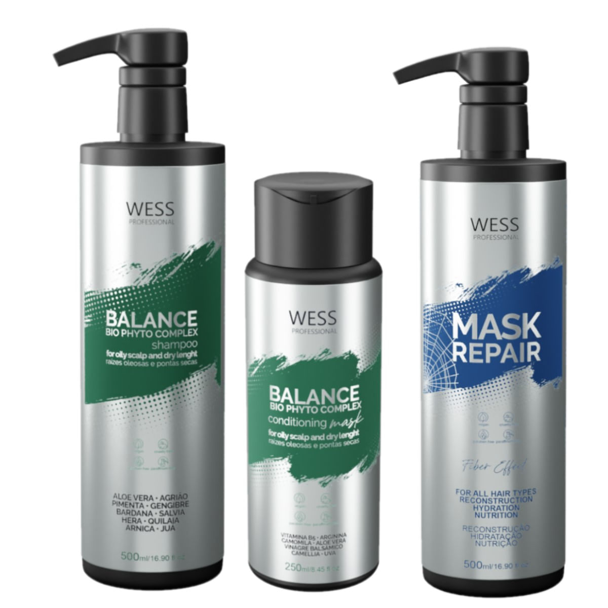 Kit Wess Balance Shampoo 500ml + Cond 250ml + Mask 500ml