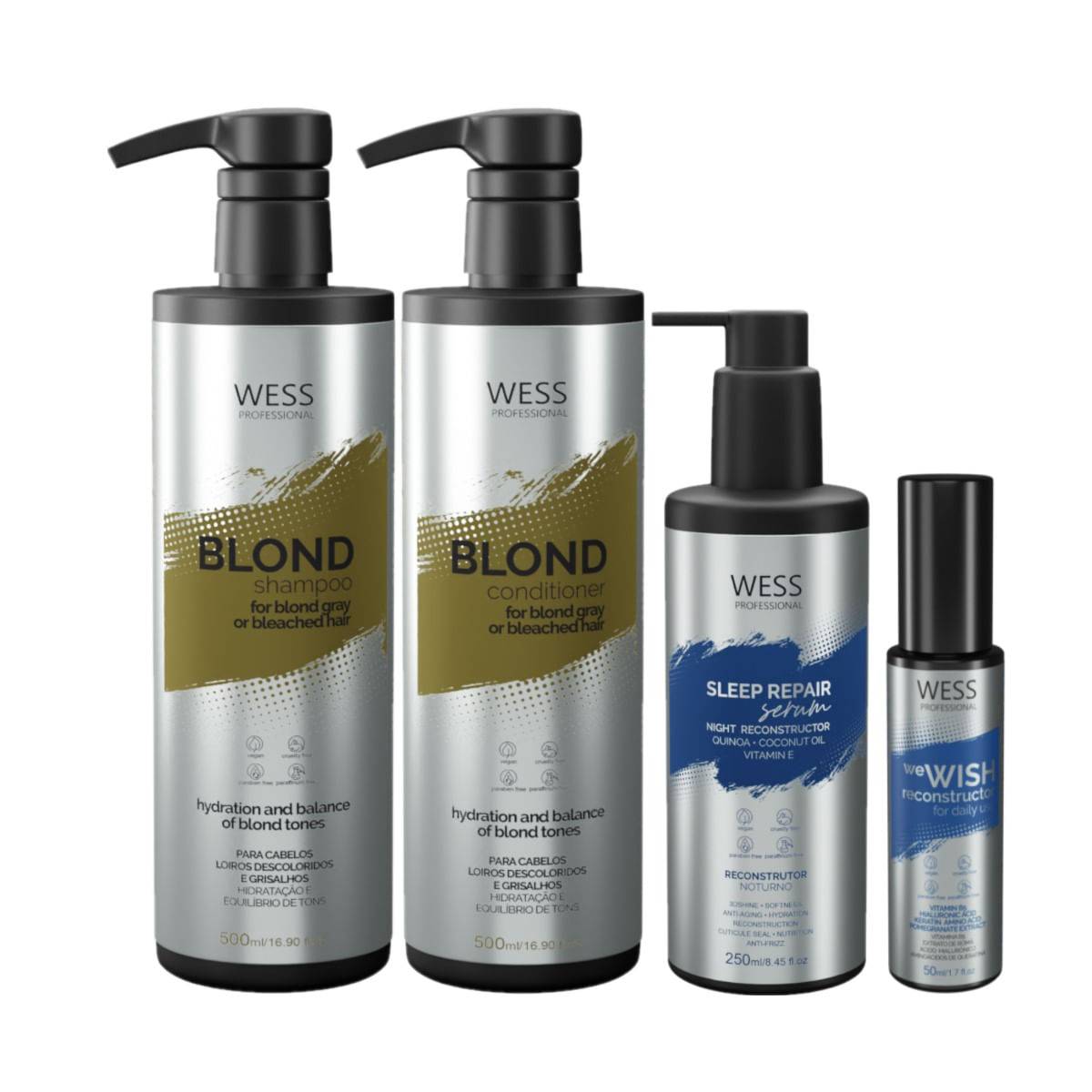 Kit Wess Blond SH 500ml+Cond 500ml+Sleep 250ml+WeWish 50ml