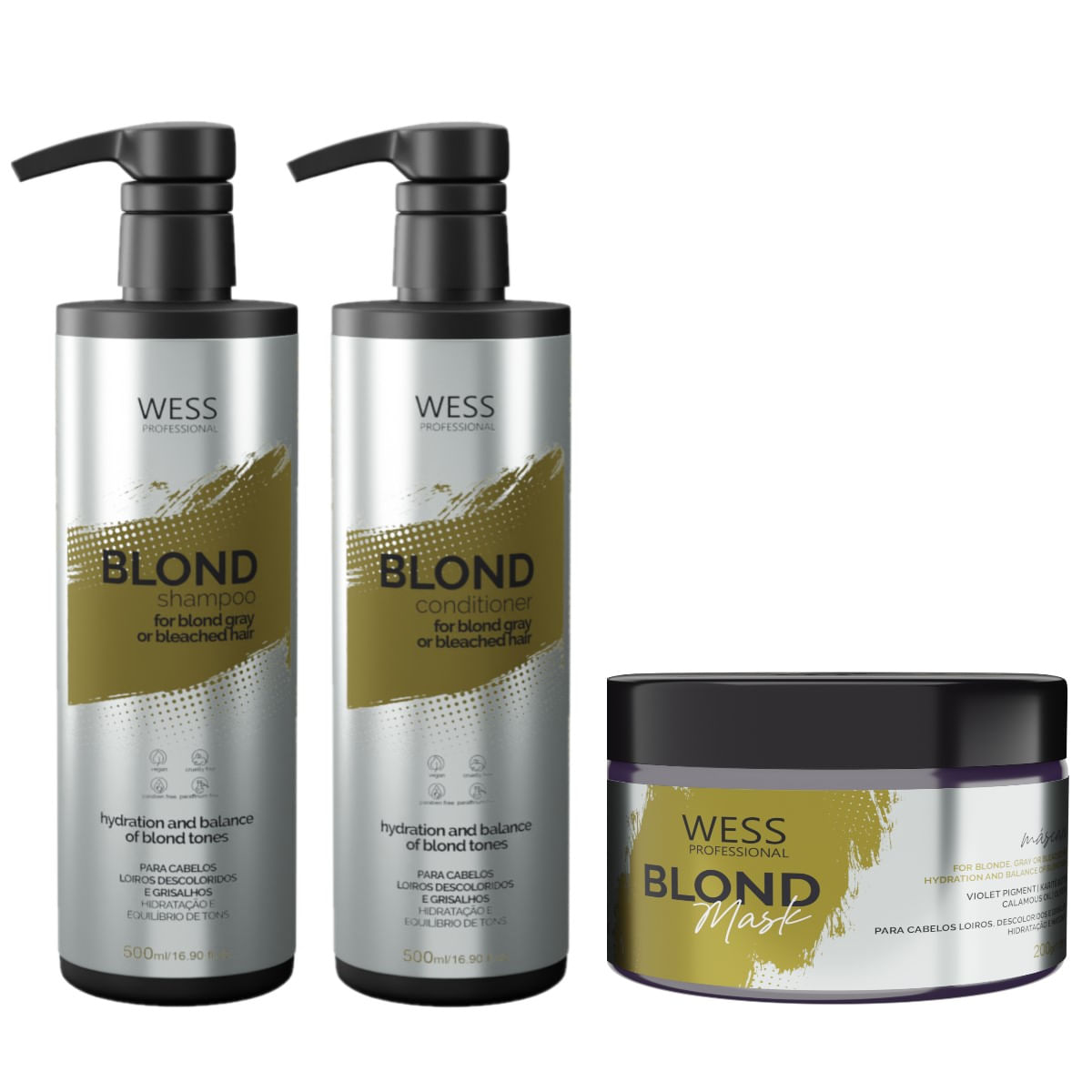 Kit Wess Blond Shampoo 500ml + Cond 500ml + Mask 200ml