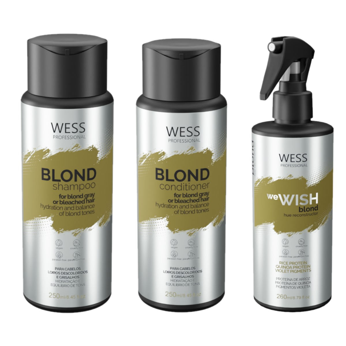 Kit Wess Blond Shampoo 250ml + Cond 250ml  + We Wish M.260ml