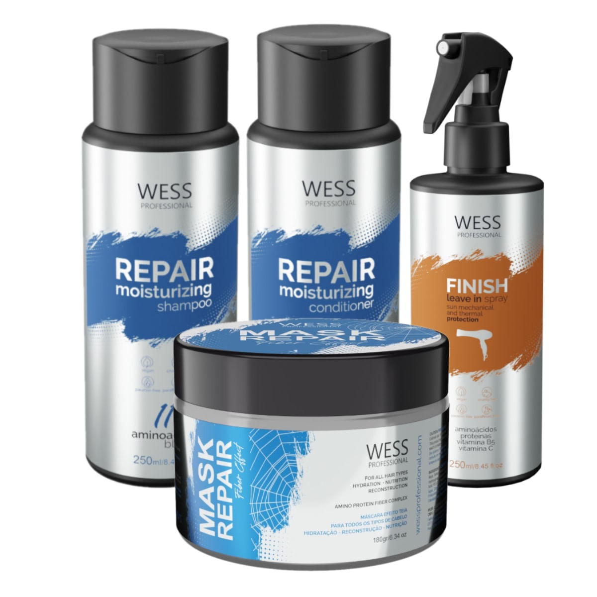 Kit Wess Repair SH 250ml+Cond 250ml+Mask 180g+Finish 250ml