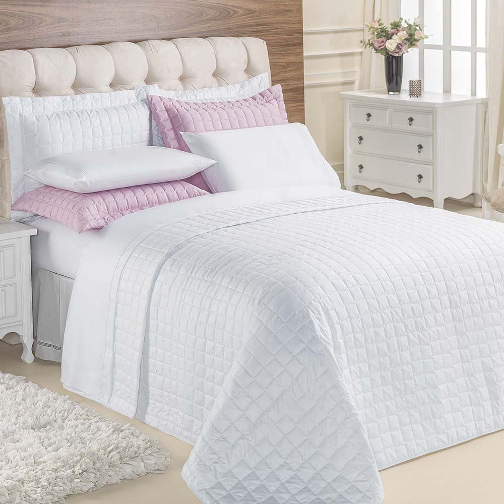 Kit Cobre Leito Colcha Veneza King 3 Peças Hipercal 180 Fios - Branco