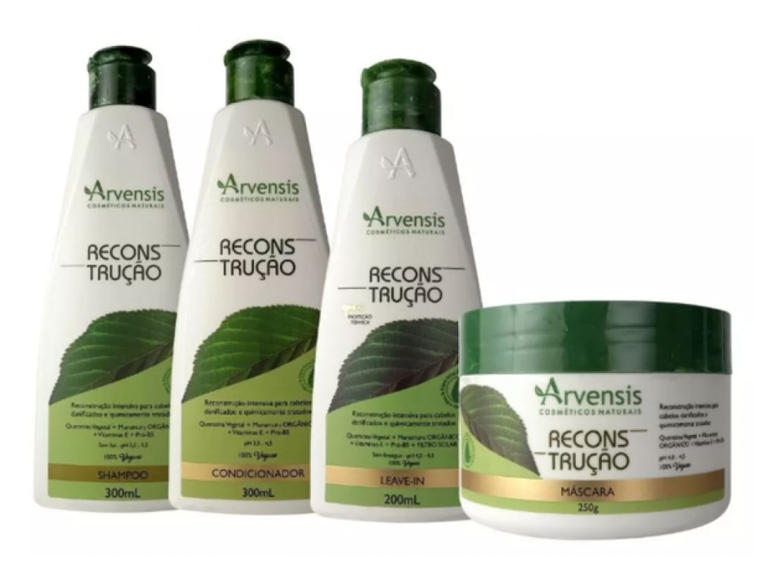 Kit Arvensis Reconstrução Shampoo Condicionador Leave-in Mascara 250g