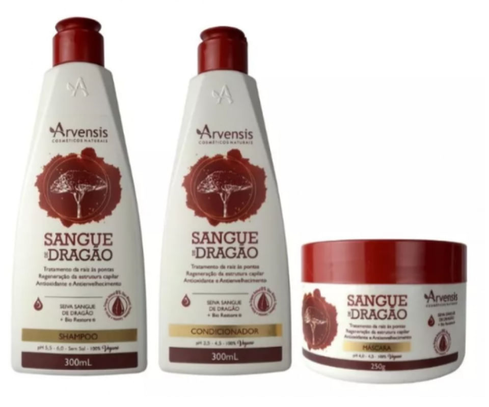 Kit Shampoo + Condicionador + Máscara Sangue De Dragão Arvensis