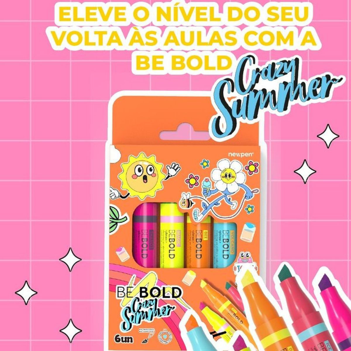 MARCA TEXTO BE BOLD CRAZY SUMMER - 6 CORES  - NEWPEN