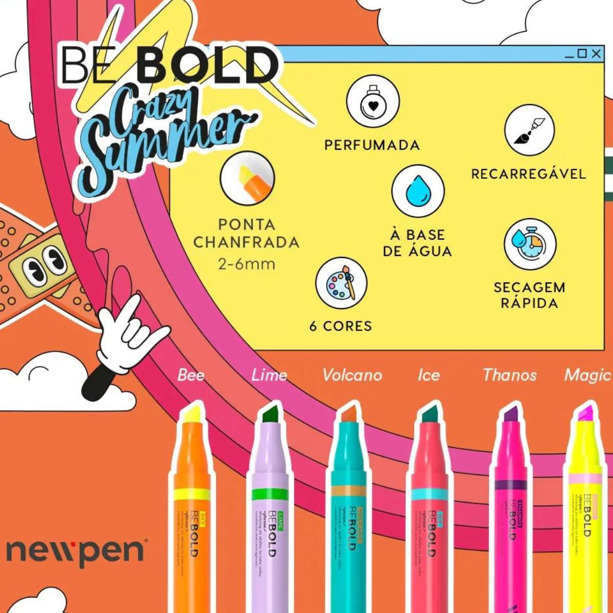 MARCA TEXTO BE BOLD CRAZY SUMMER - 6 CORES  - NEWPEN