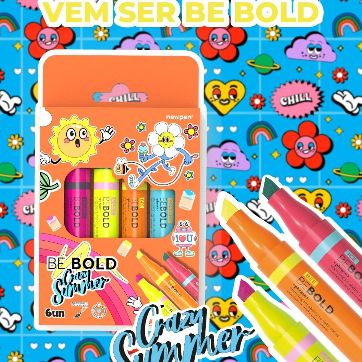 MARCA TEXTO BE BOLD CRAZY SUMMER - 6 CORES  - NEWPEN