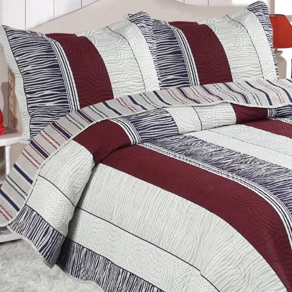 Colcha Cobre Leito Patchwork  Casal Logan Realce Premium