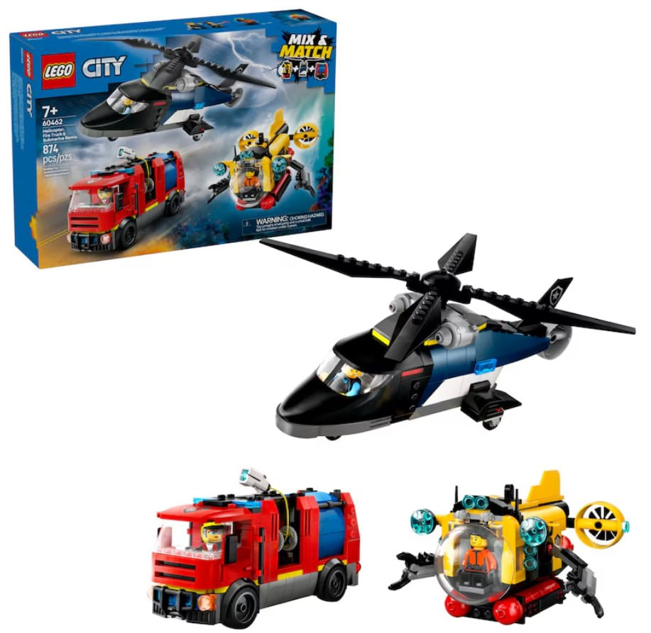 Helicóptero Caminhão de Bombeiros Submarino Remix Lego 60462