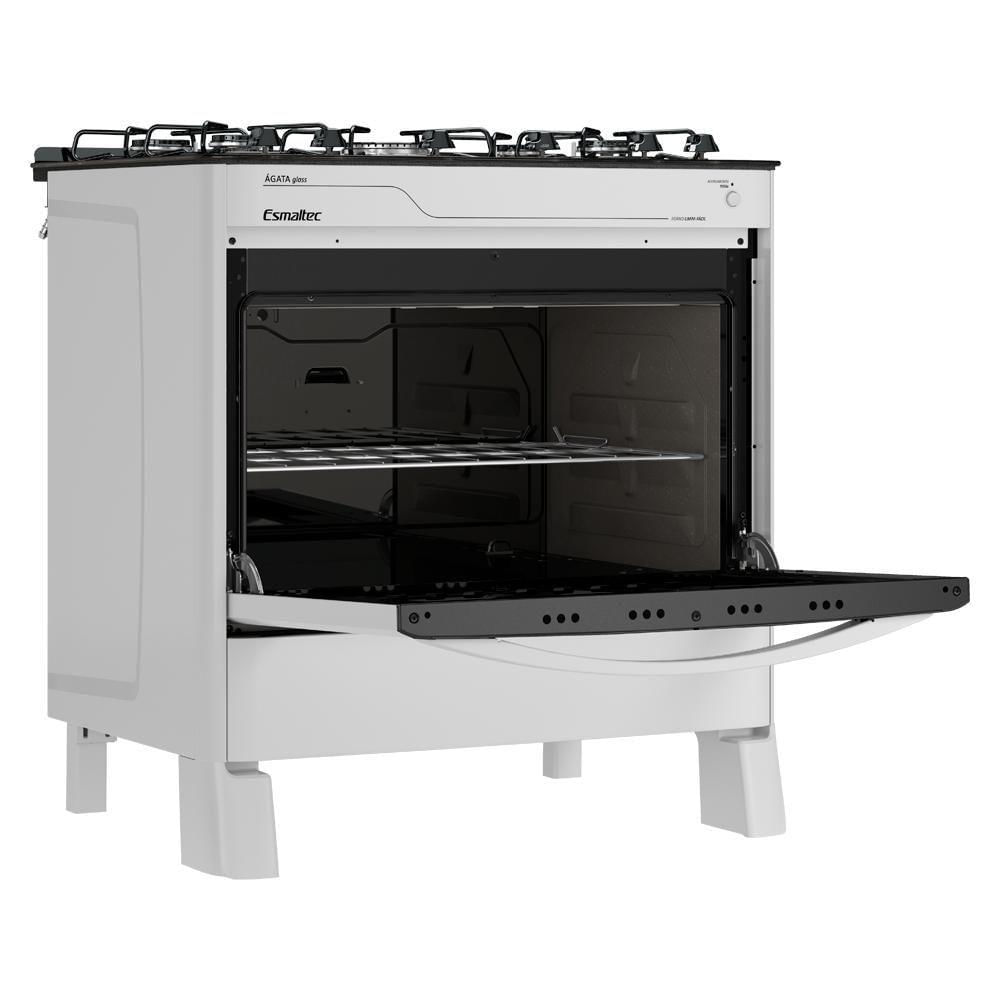 Fogão Esmaltec ágata Glass 5 Bocas Branco Forno Limpa Fácil E Acendimento Automático Bivolt