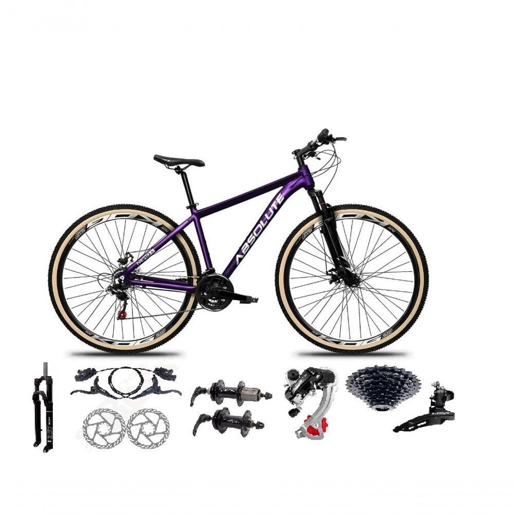 Bicicleta Aro 29 Absolute Nero 5 Câmbios Shimano 24v K7 Freios Hidráulicos Garfo Trava Com Pneu Faixa - Roxo Tam.17
