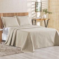 Kit Cobre Leito Colcha Ideale Queen 3 Peças Matelado Geométrico - Cáqui - 100% Poliéster