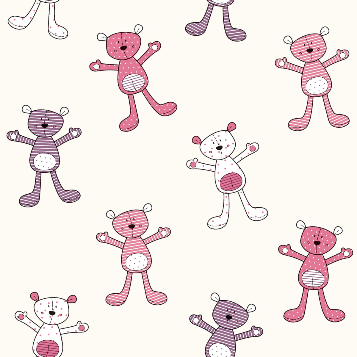 Papel de Parede Fofura Baby Ursinhos Rosa e Roxo FF4052