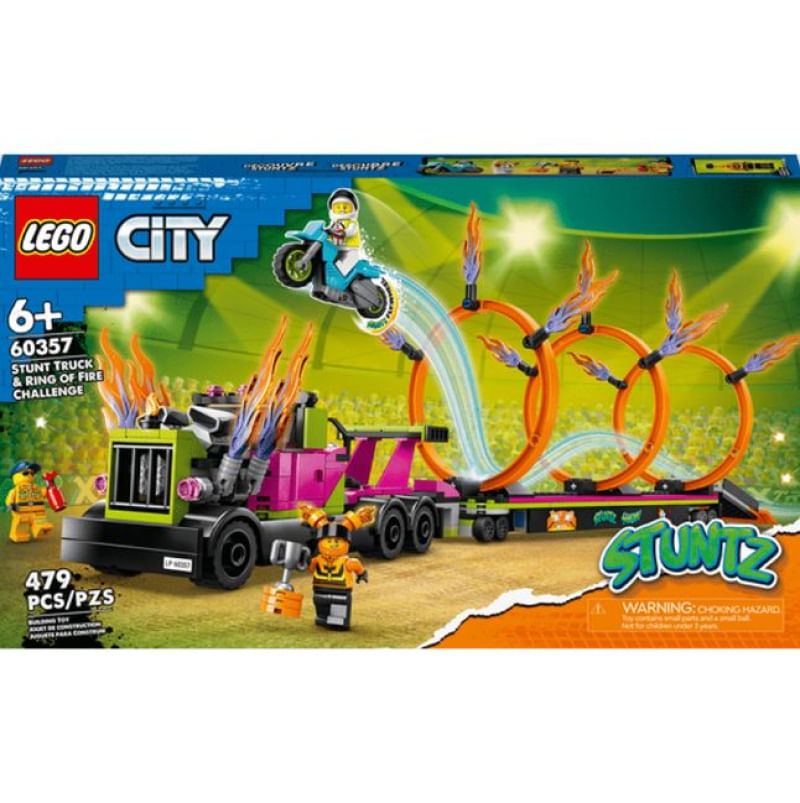 Conjunto caminhão acrobático e anel de fogo City Lego 60357