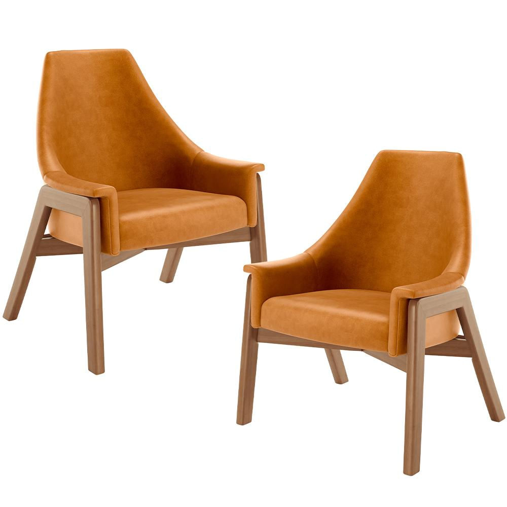 Kit 02 Poltronas Decorativa Para Sala de Estar Sakura L02 Couríssimo Whisky - Lyam Decor