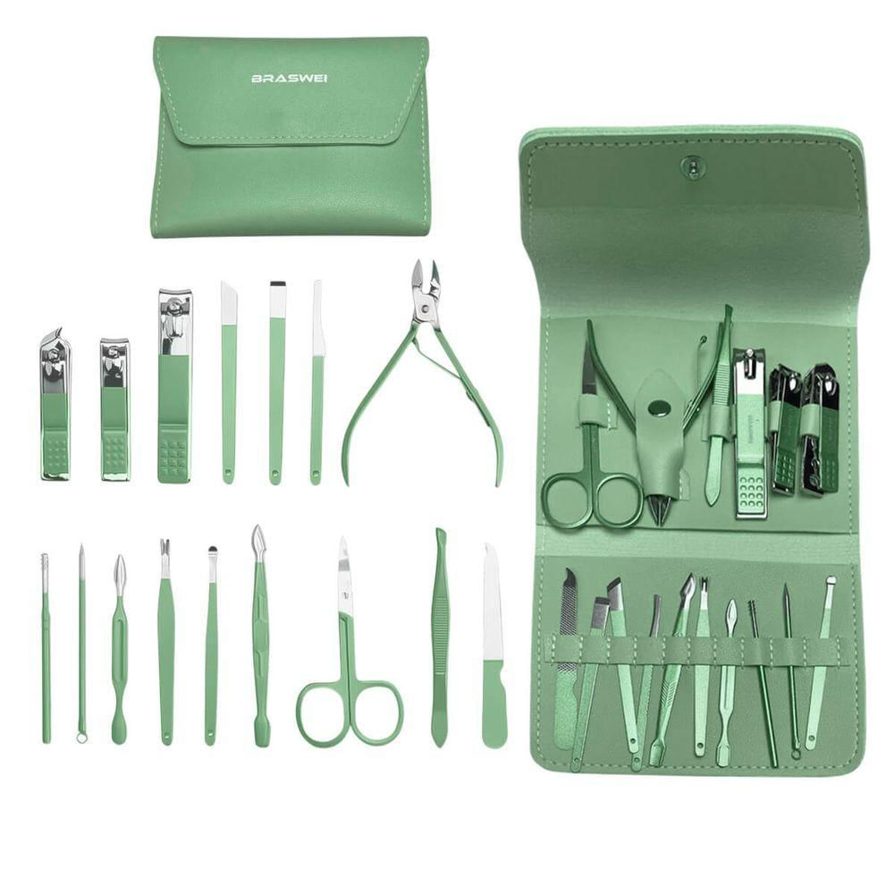 Kit Manicure 16 Peças Bolsa Dobrável Profissional Resistente Verde
