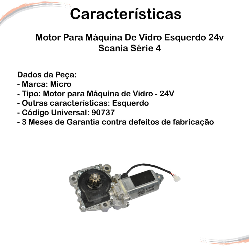 Motor Para Máquina De Vidro Esquerdo 24v Scania Série 4