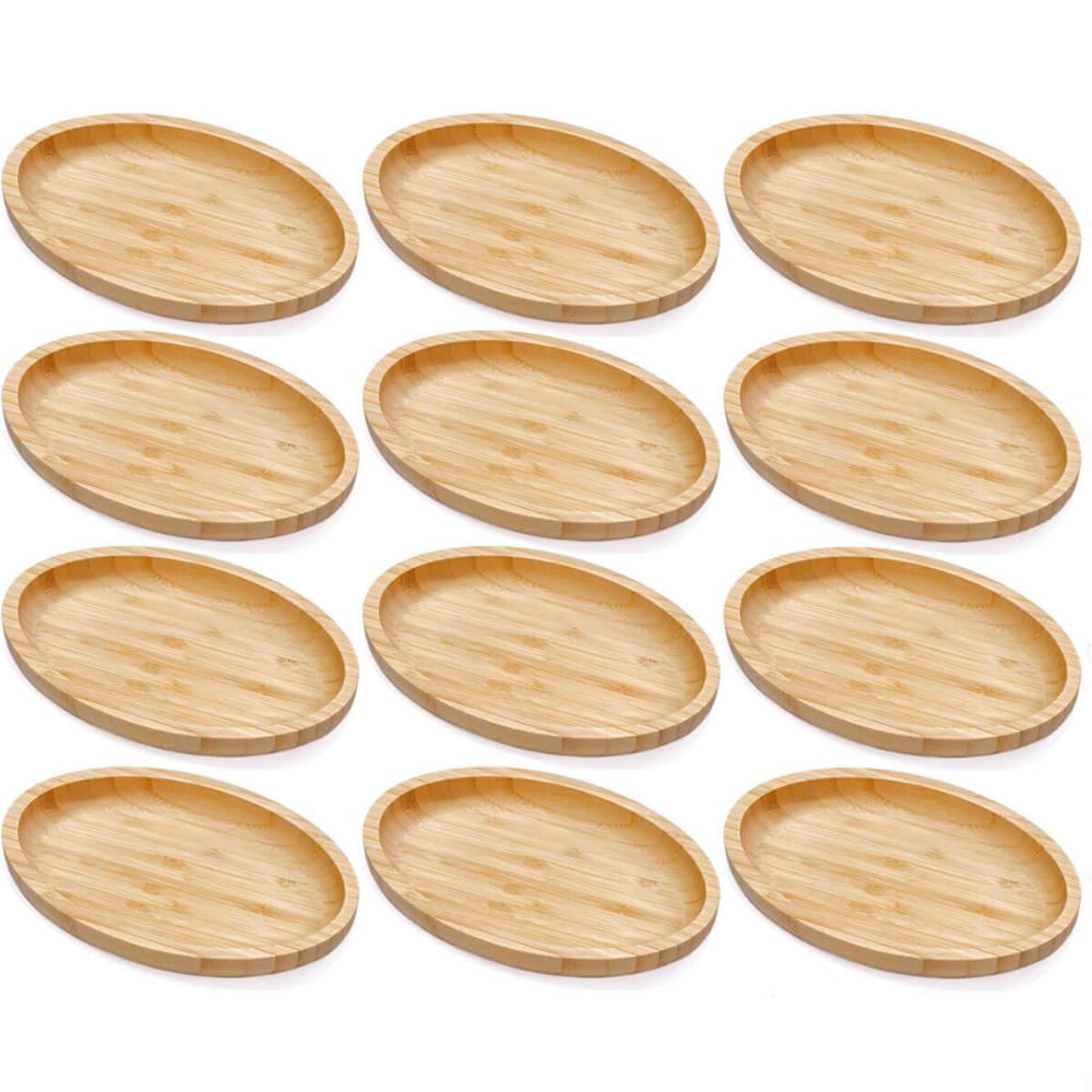 Kit 12 Petisqueiras Bambu Bandeja Oval 23x15cm Restaurante Plasvale Travessa Multiuso