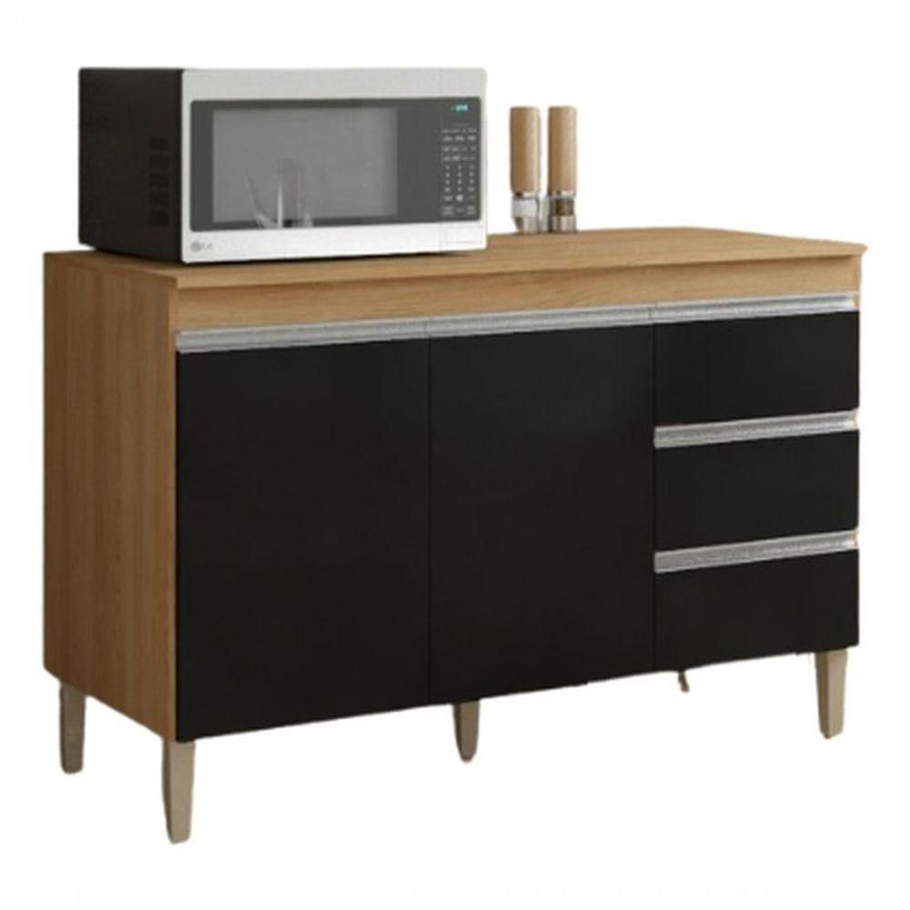 Balcão Gabinete para Pia Andreia 120cm 2 Portas 3 Gavetas - Ajl Móveis Amendoa com Preto