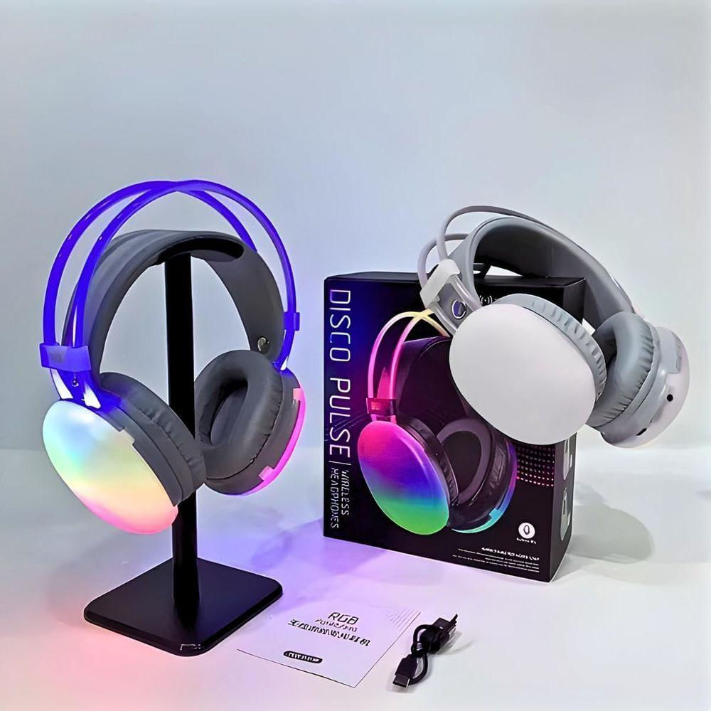 Fone De Ouvido Sem Fio Bluetooth V5.3 Com Led Rgb Headset Bluetooth Disco Pulse