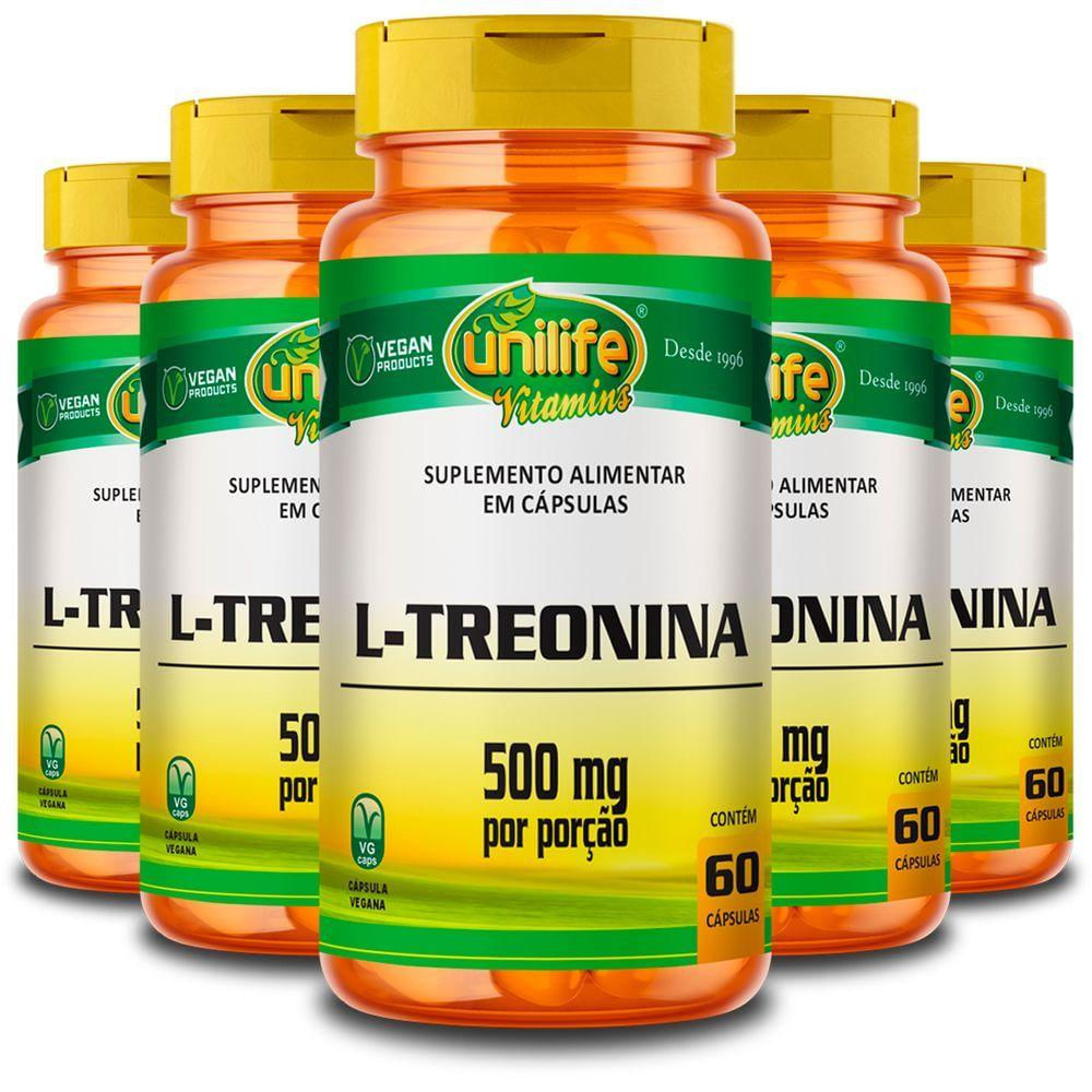 Kit 5 L-treonina Unilife 500mg 60 Cápsulas