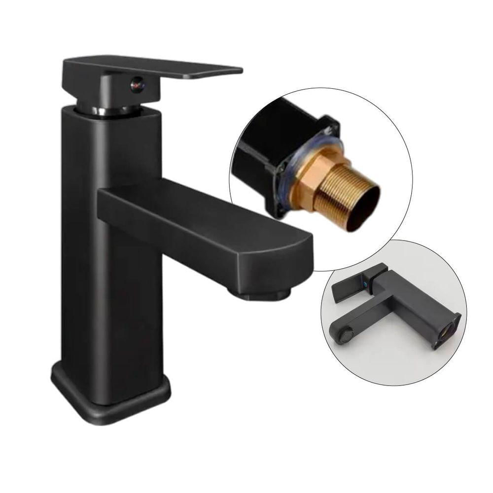 Torneira Monocomando Banheiro Lavatório Baixa Aço Inox Preto