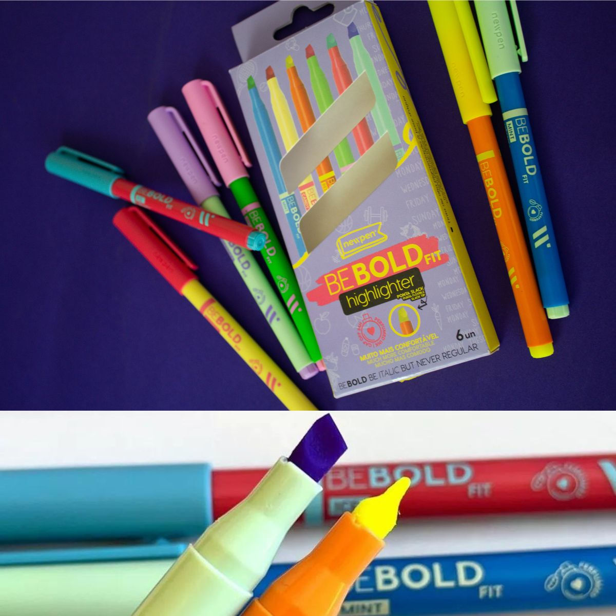 MARCA TEXTO BE BOLD FIT - PONTA SLACK - 6 UNIDADES - NEWPEN