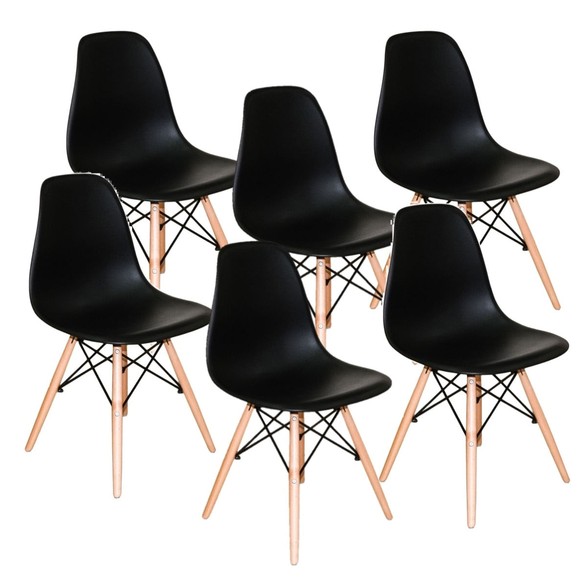 KIT COM  6 Cadeira Charles Eames Eiffel Dkr Wood Preto