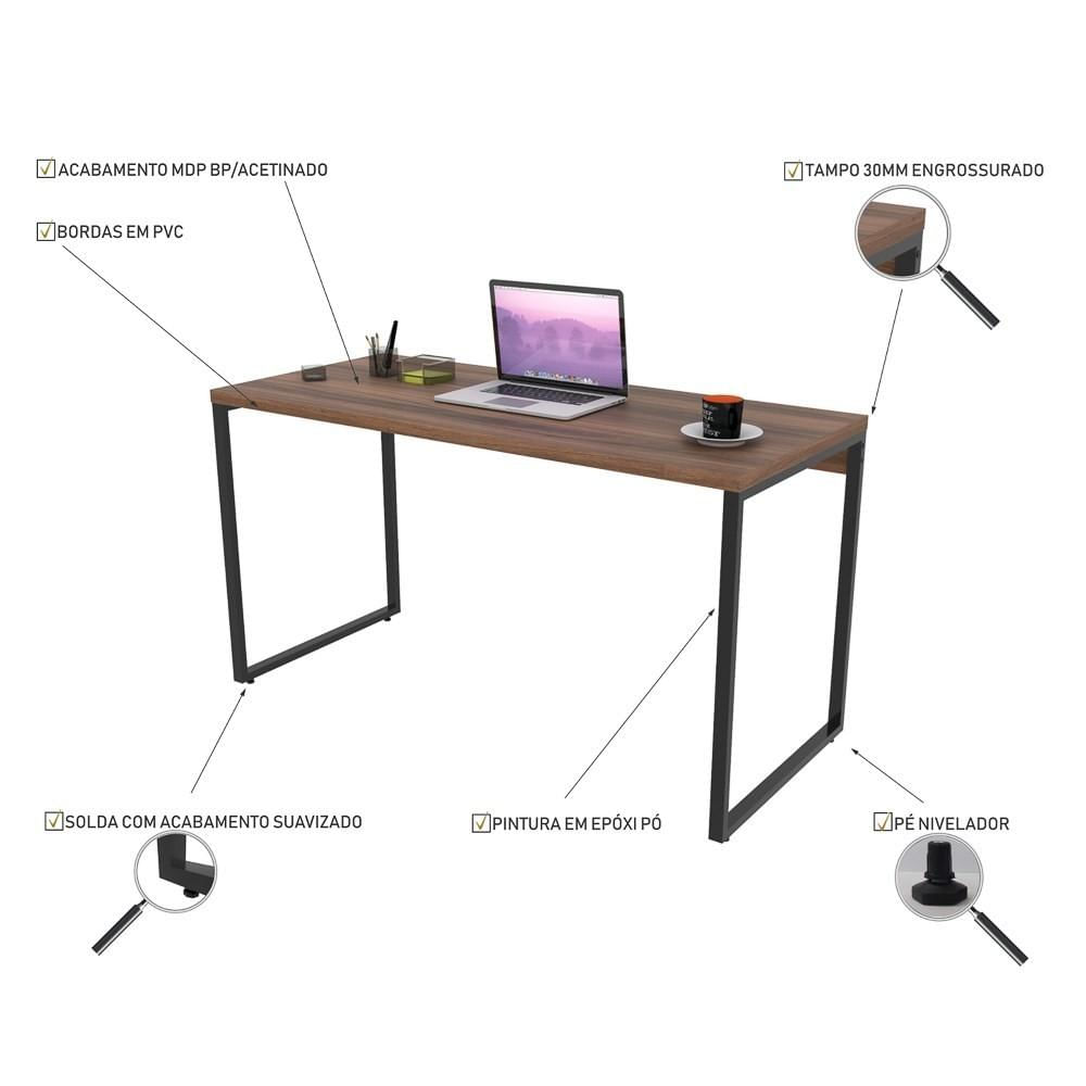 Kit 2 Mesas de Escritório Office 135cm Estilo Industrial Prisma C08 Nogal - Mpozenato