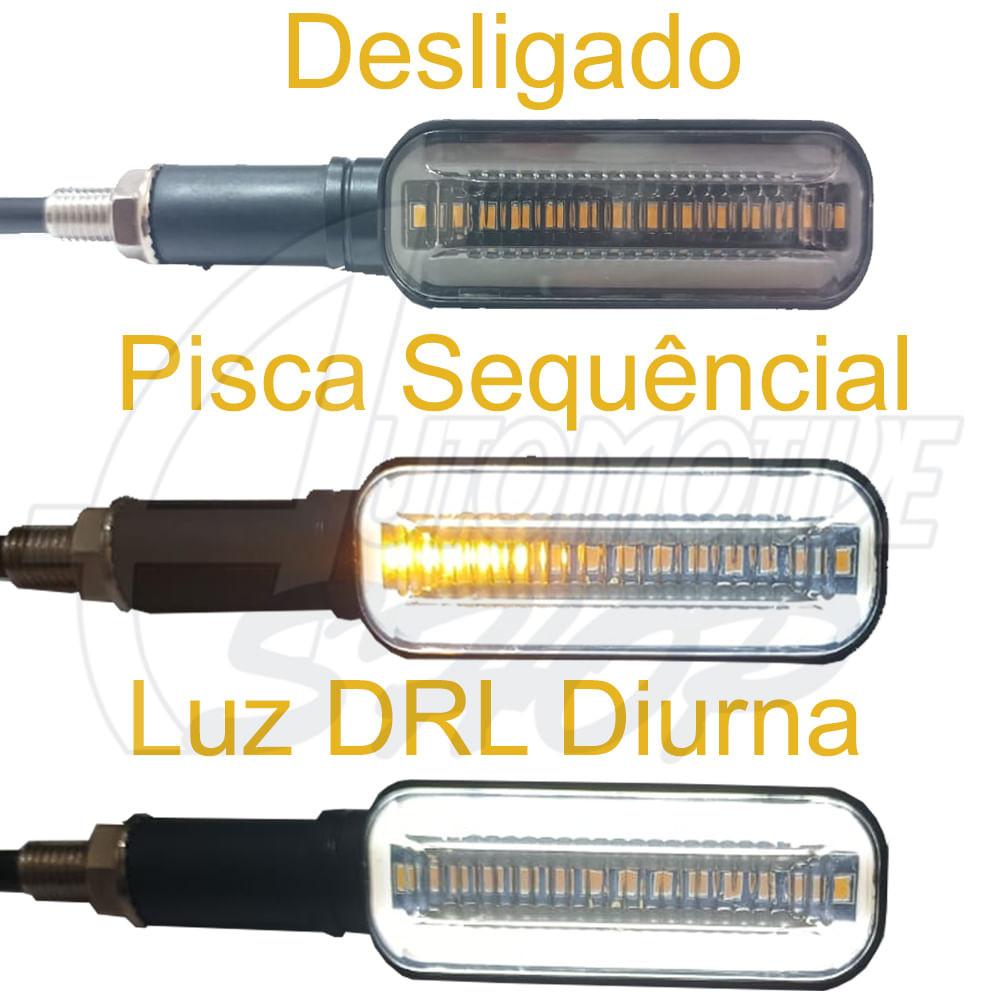 Pisca Seta Led Sequencial DRL Fume Moto Esportivo Unver Par