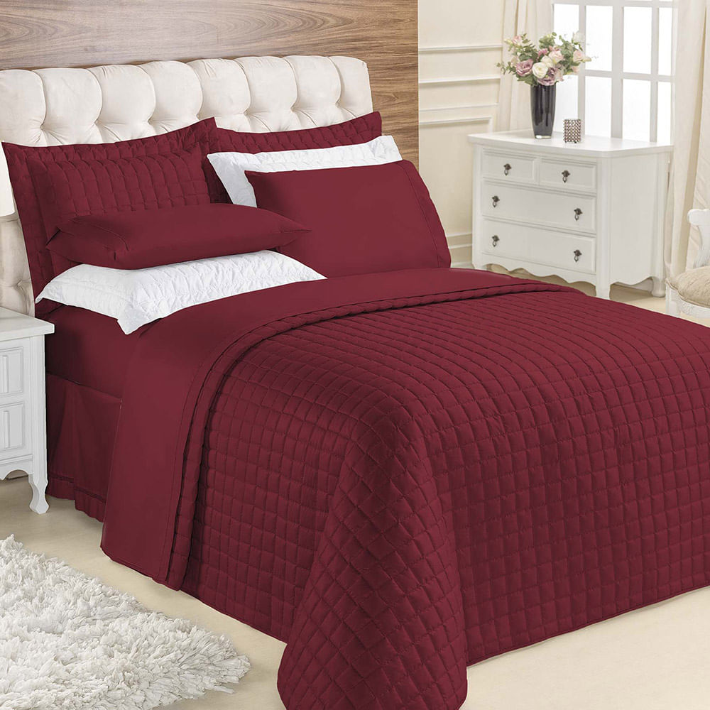 Kit Cobre Leito Colcha Veneza King 3 Peças Hipercal 180 Fios - Vinho