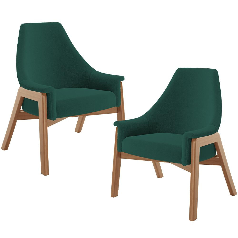 Kit 02 Poltronas Decorativa Para Sala de Estar Sakura L02 Bouclê Verde - Lyam Decor