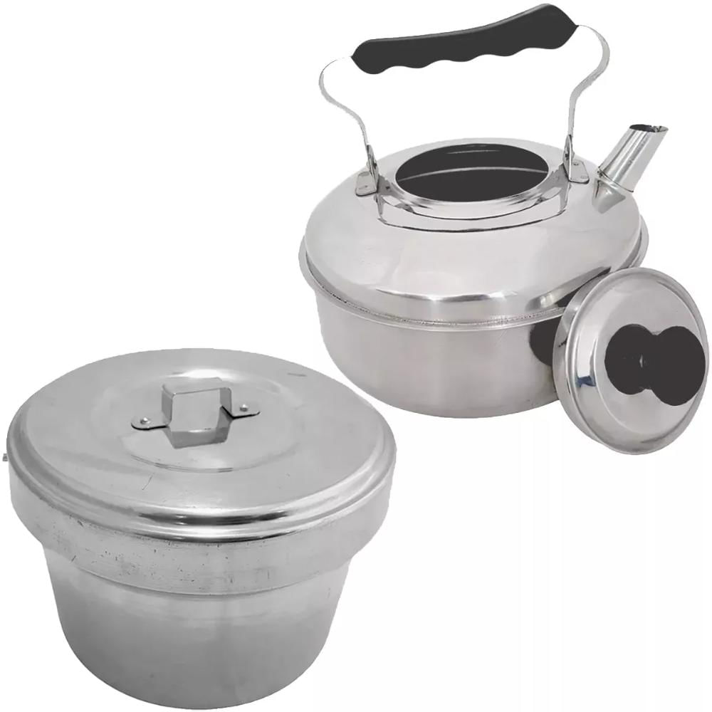 Kit 1 Forma Para Pudim Alumínio E 1 Chaleira Inox 2 Litros