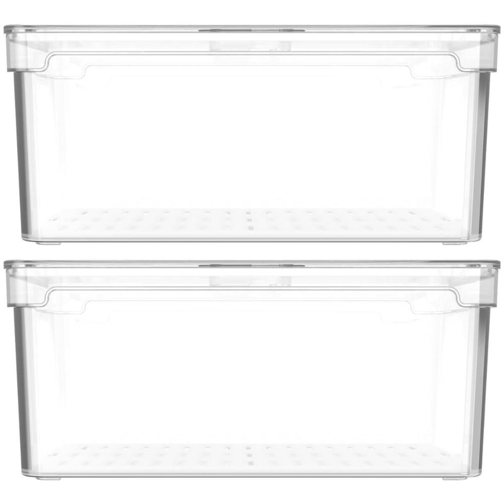 Kit 2 Organizadores De Geladeira 5L Porta Frutas Legumes Vegetais Com Respiradouro Clear Fresh OU
