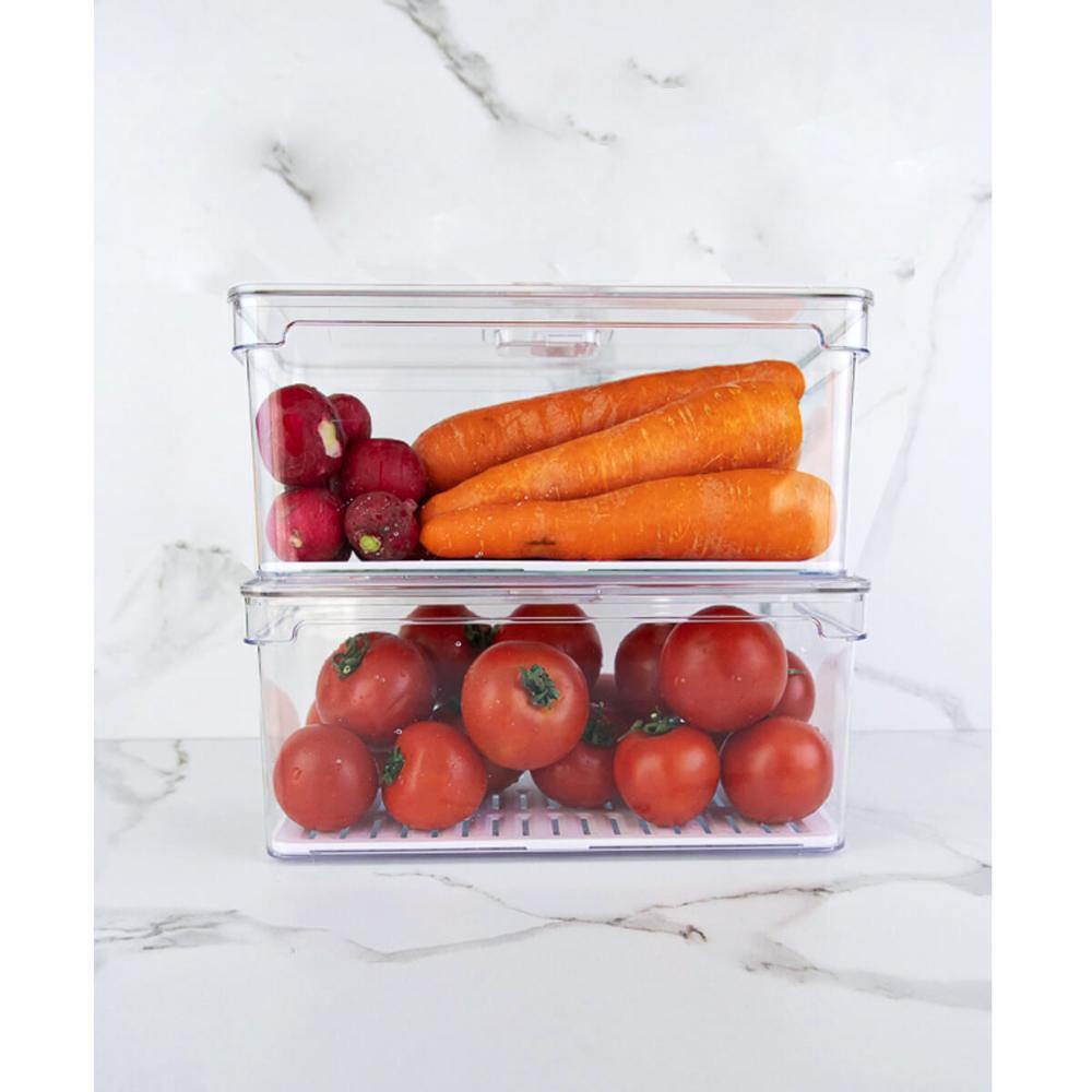 Kit 2 Organizadores De Geladeira 5L Porta Frutas Legumes Vegetais Com Respiradouro Clear Fresh OU