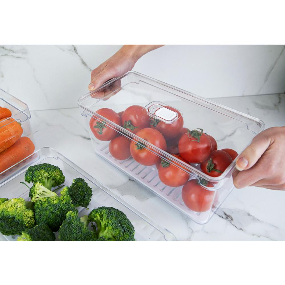 Kit 2 Organizadores De Geladeira 5L Porta Frutas Legumes Vegetais Com Respiradouro Clear Fresh OU