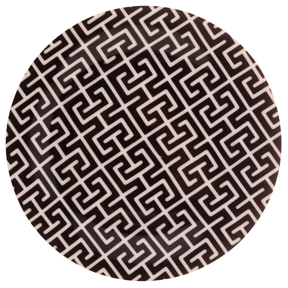 Prato de Sobremesa em Porcelana Egypt Lyor 19,5cm Raso Preto e Branco Decorado para Lanche