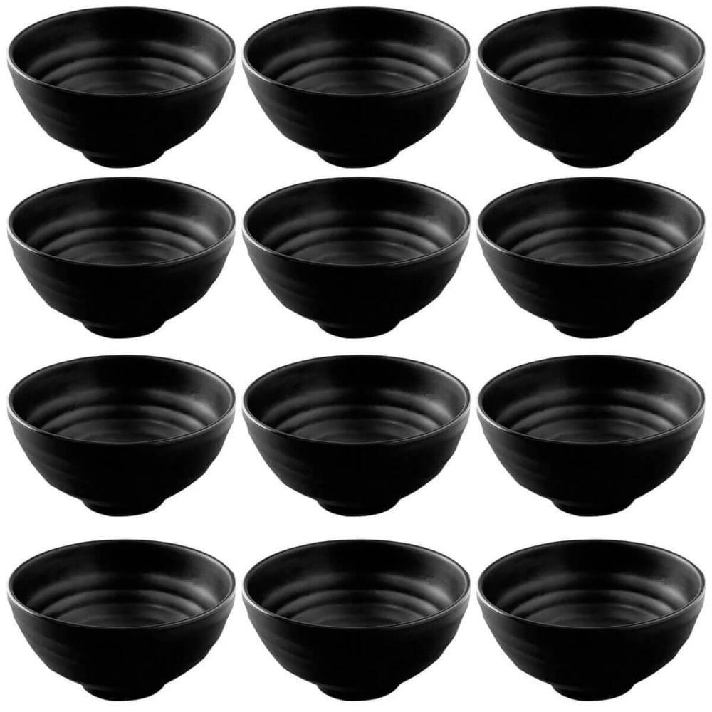 12 Bowls de Melamina Miso Preto 11,3x6cm Servir Ceviche e Shimeji Haus Concept