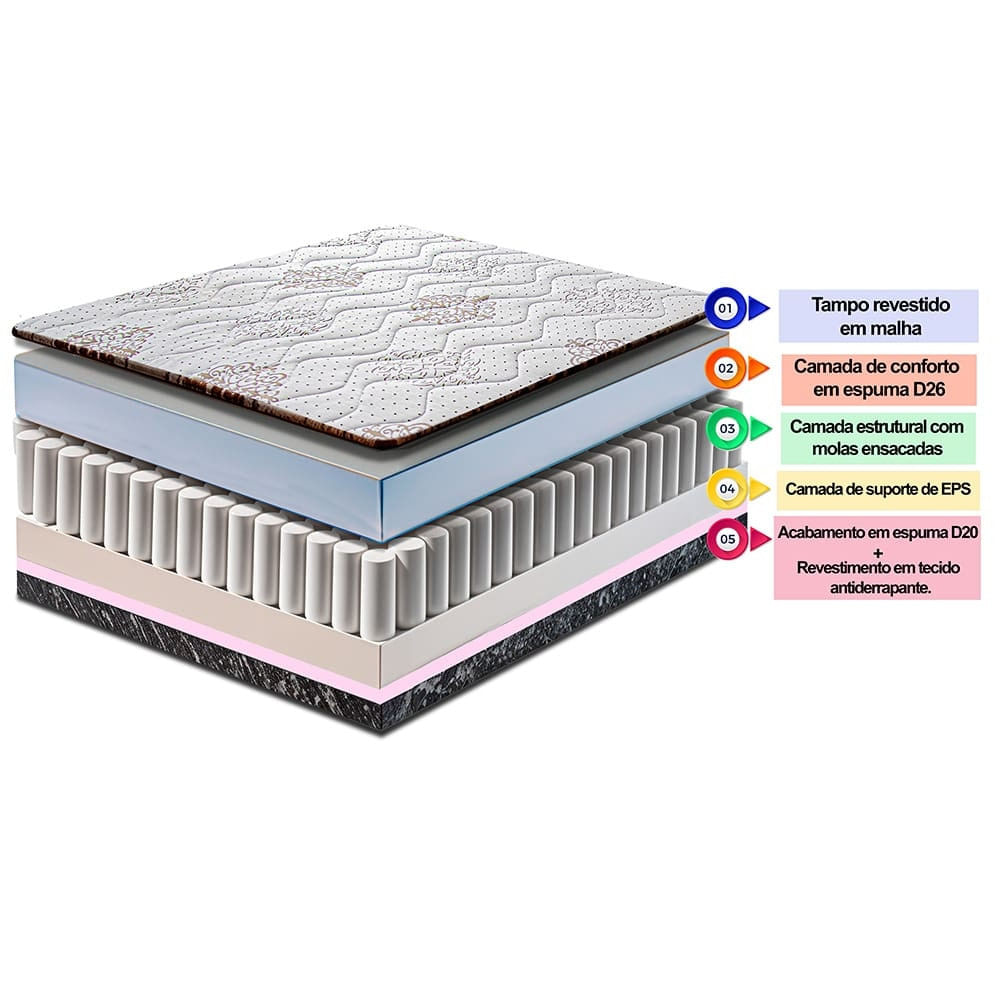 Colchão de Casal Cama InBox Livity com Molas Ensacadas e Espuma D26 Bege