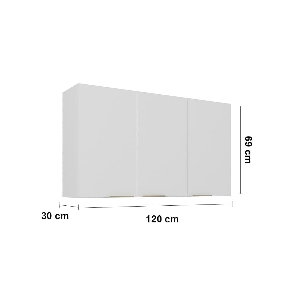 Armário Aéreo Triplo Itatiaia Renova com 3 Portas, 2 Prateleiras e 120cm de largura  Branco Neve Branco