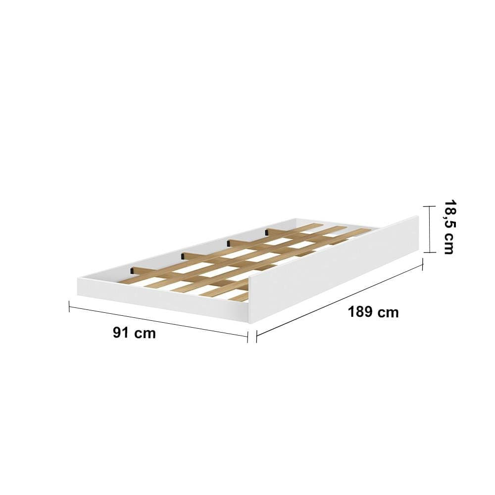 Cama Auxiliar Solteiro Barreto Rubi - 18,5x91x189cm - Branco Branco