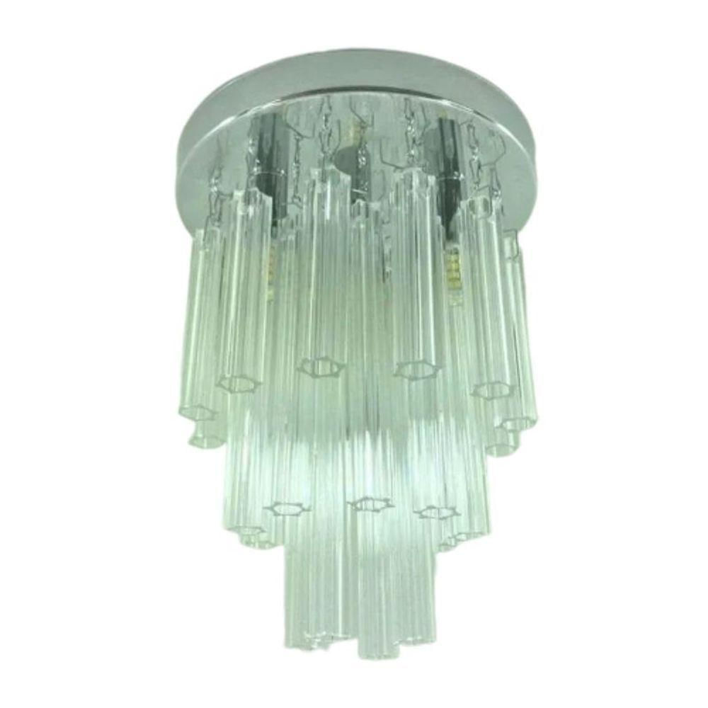 Kit Lustre Plafon Redondo Cristal Inox 20cm Jr2030 + 4 Lâmpadas G9