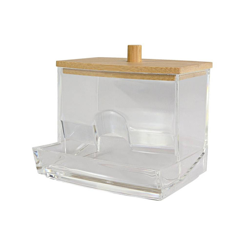 Porta Cotonete Dispenser Transparente com Tampa de Bambu Organizador de Alta Qualidade e Estilo Renovável