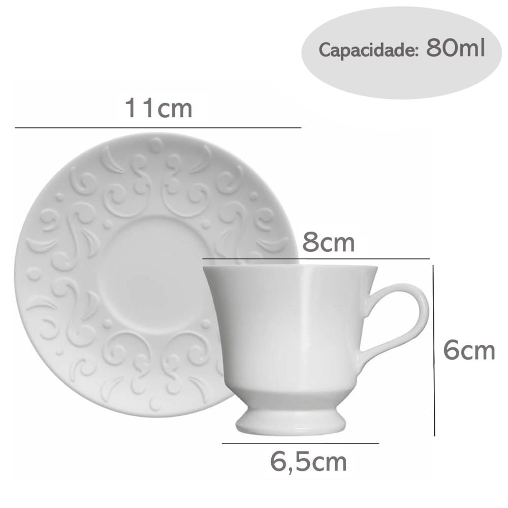 Encontraproduto.com.br - Xícara de Chá com Pires 80ml Porcelana em Relevo Tassel Germer Branco