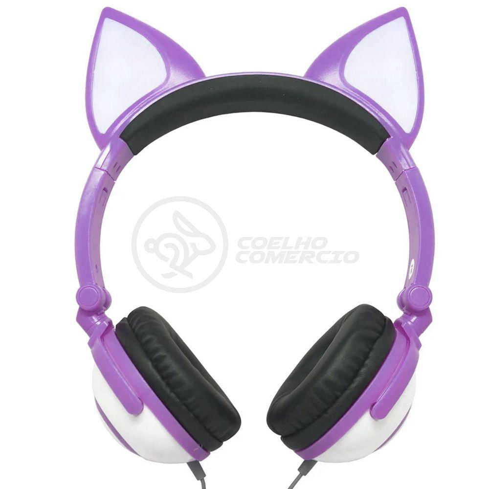 Fone De Ouvido Gatinho Fox Fio C/ Led Infantil Roxo