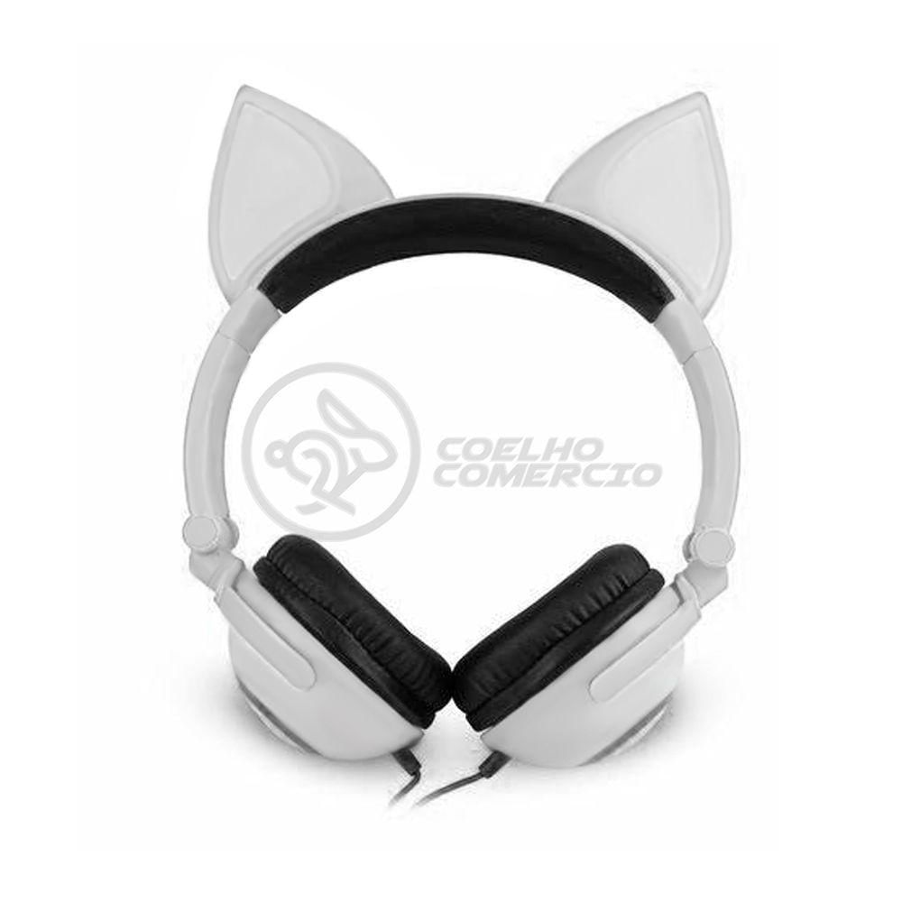 Fone De Ouvido Gatinho Fox Fio C/ Led Infantil Branco