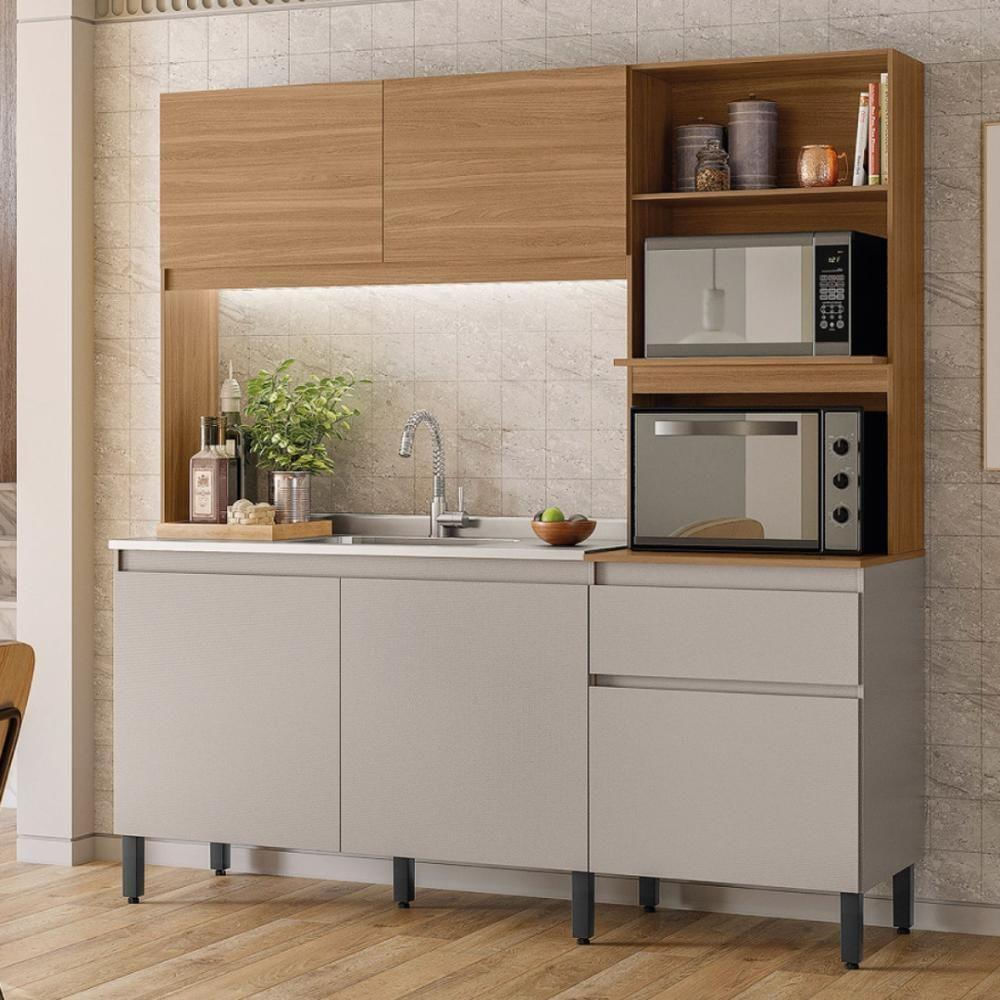 Armário De Cozinha Compacta 5 Portas 1 Gaveta Amaranto Amêndola Touch-nude Prime Tx
