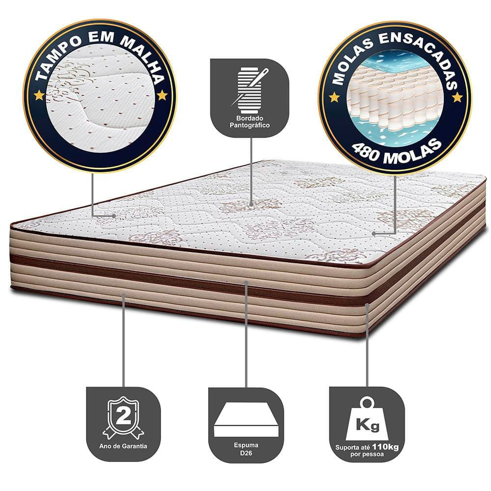 Cama Box Casal Cama InBox Livity com Molas Ensacadas e Espuma D26 24x138x188cm Bege Bege